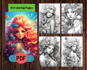 Serene Ocean Princesses Grayscale Coloring Pages for Adults