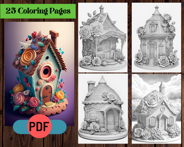 Magical Rose Garden Houses Grayscale Printable Coloring Pages For Adults