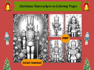 10 Christmas Nutcrackers-Printable Grayscale Coloring Pages, Digital download