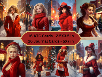 Christmas Beauties - Printable Junk Journal Cards, ATC Cards, Digital Download