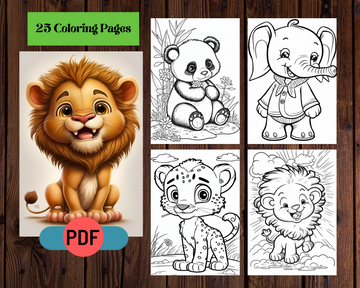 25 Cute Baby Animals Coloring Pages for Kids, Kids Coloring Book, Instant Download