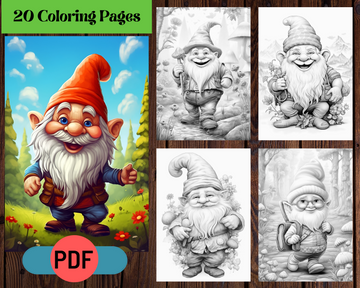 Joyful Happy Gnomes Grayscale Coloring Pages