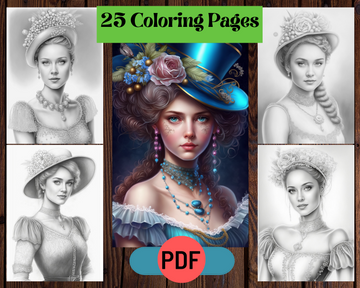 Enchanting Elegant Women Grayscale Coloring Pages For Adults