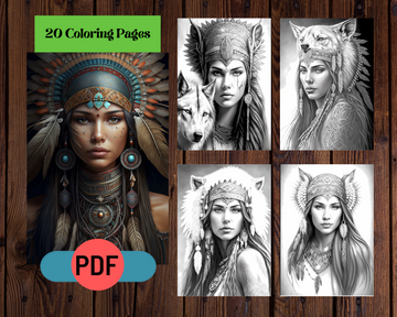 Boho Native American Women Grayscale Coloring Pages