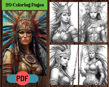 Stunning Amazonian Warrior Princess Grayscale Coloring Pages for Adults