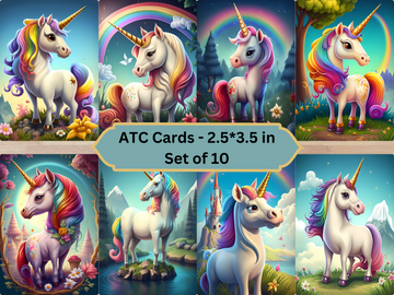 Fantasy Unicorns Digital ATC Cards, Set of 10, Digital Download