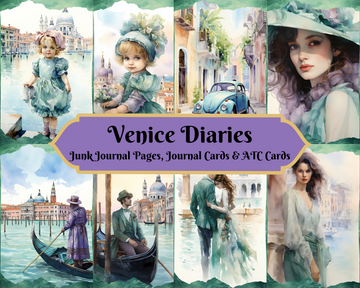 Venice Diaries - Printable Junk Journal Pages, Journal Cards, ATC Cards, Digital Download