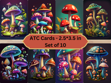 Fantasy Mushrooms  Digital ATC Cards, Digital Download
