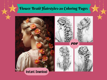 Flower Braid Hairstyles Grayscale Coloring Pages for Adults & Kids