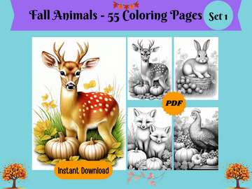 Herbsttiere Set 1 – Ausdruckbare Graustufen-Malseiten, digitaler Download