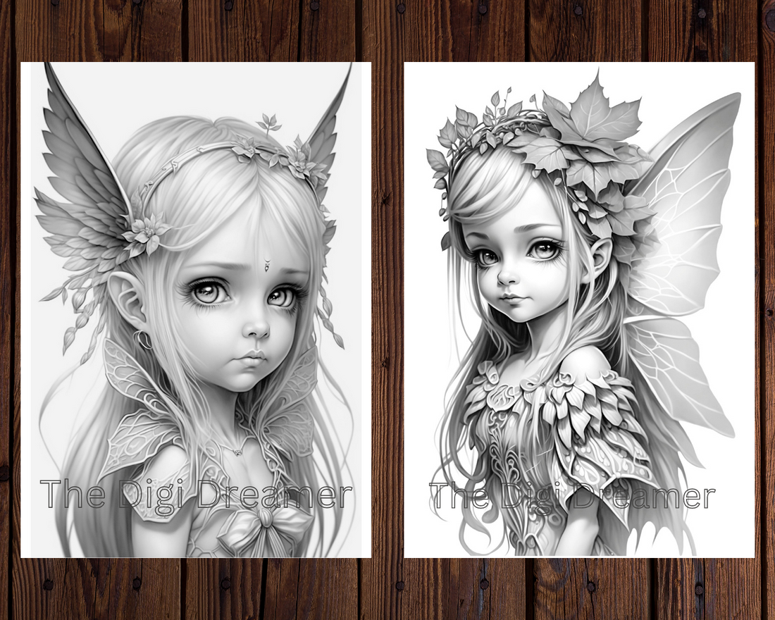 Whimsical Butterfly Wings Fairies Grayscale Coloring Pages for Adults & Kids