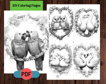 Lovey Dovey Birds Grayscale Coloring Pages