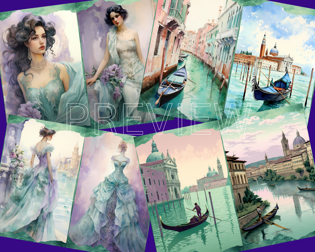Venice Diaries - Printable Junk Journal Pages, Journal Cards, ATC Cards, Digital Download