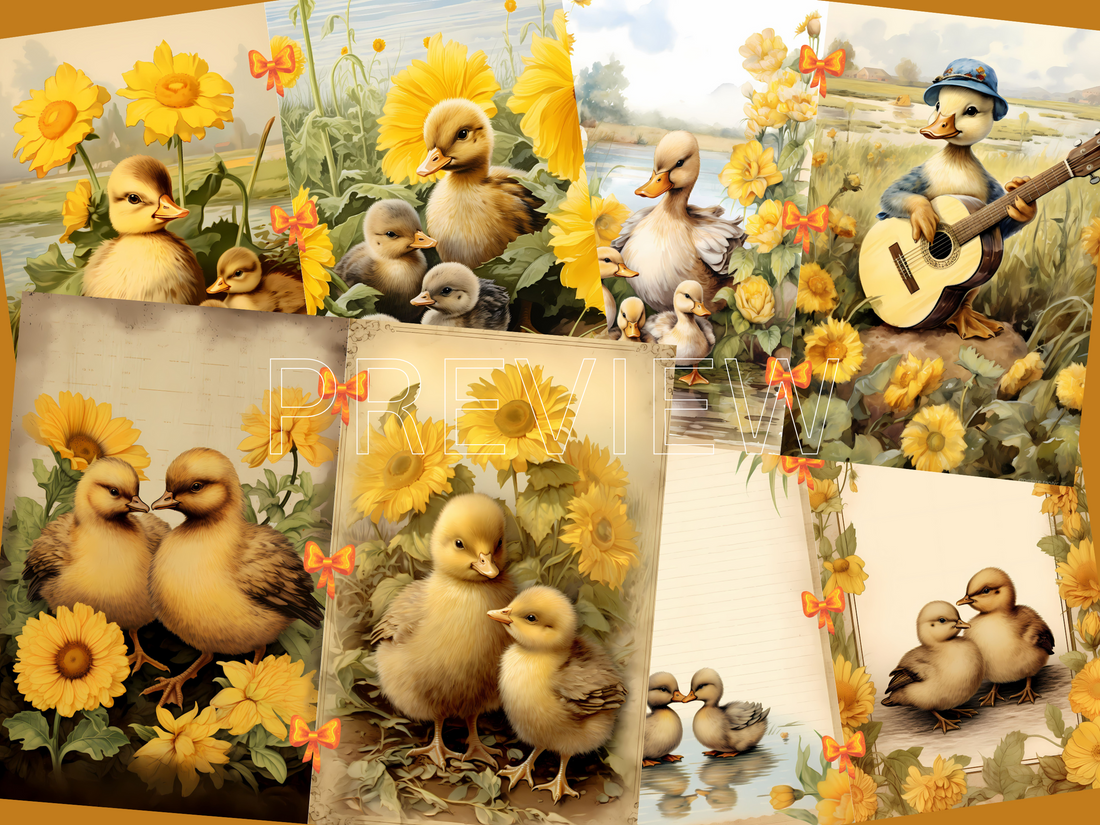 Cute Ducklings - Printable Junk Journal Pages, Digital Download