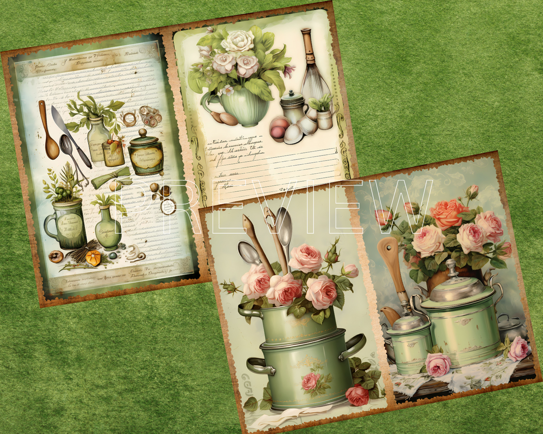 My Charming Kitchen - Printable Junk Journal Pages, Journal Cards, ATC Cards, Digital Download