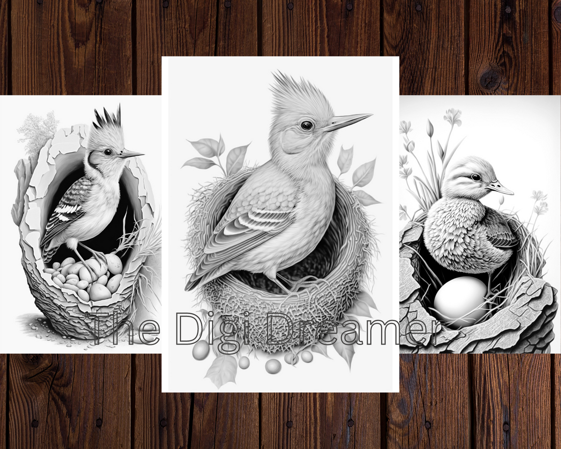 Birds Grayscale Coloring Pages For Adults & Kids