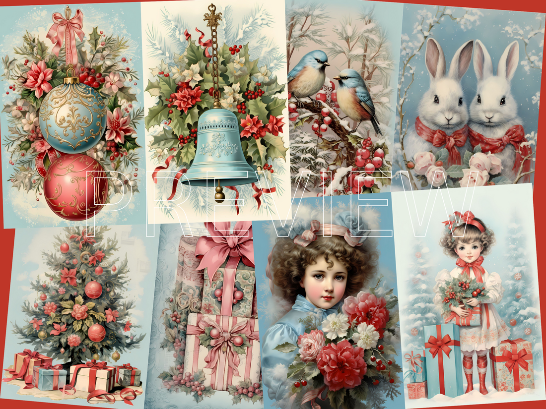 Christmas-Printable Junk Journal Kit, Journal Pages, ATC Cards, Digital Download