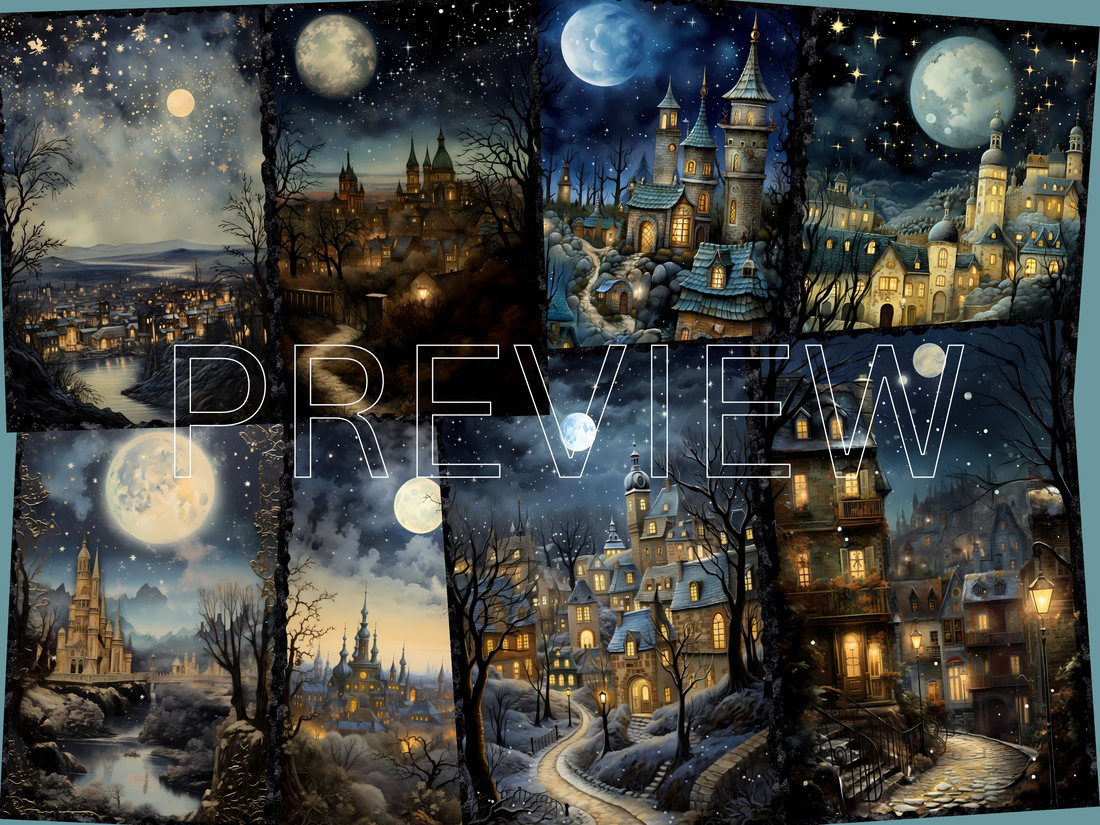 Enchanting Magical Nights-Printable Junk Journal Kit, Journal Pages, ATC Cards, Digital Download