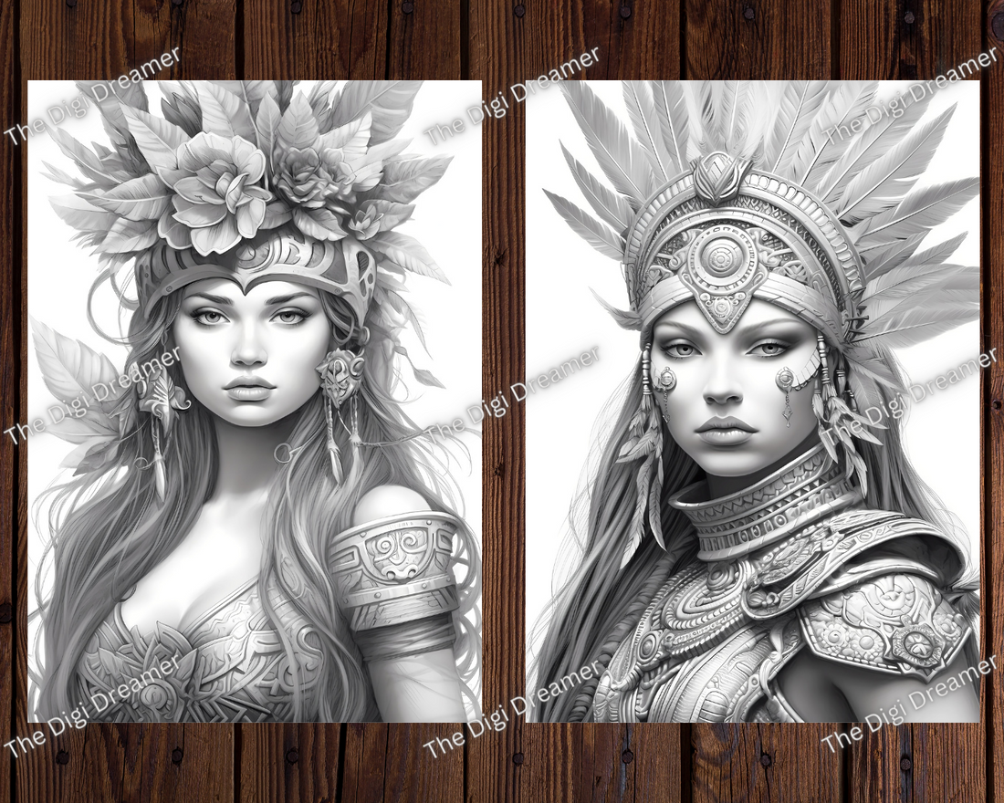 Stunning Amazonian Warrior Princess Grayscale Coloring Pages for Adults