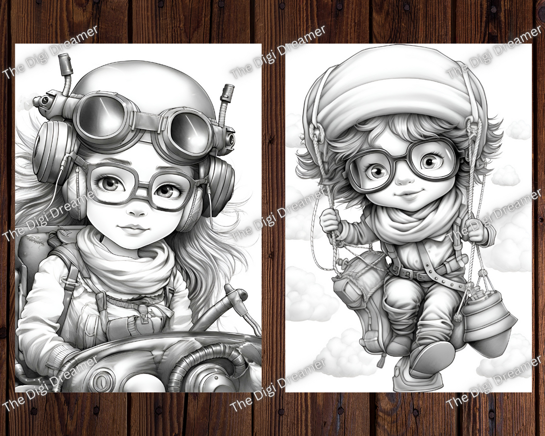 Adventurous Young Gnomes Grayscale Coloring Pages