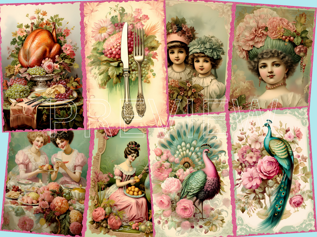 Thanksgiving Party-Printable Junk Journal Kit, Journal Pages, ATC Cards, Digital Download