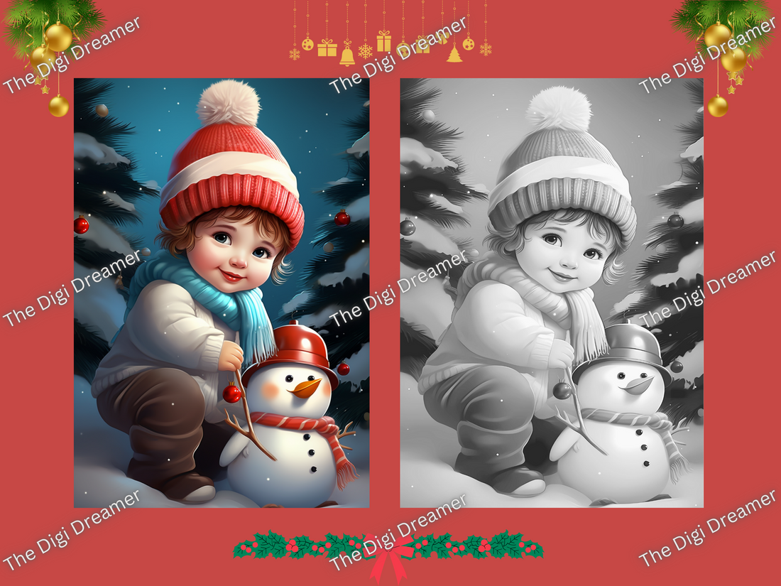 60 Christmas Babies Set 1-Printable Grayscale Coloring Pages, Digital download
