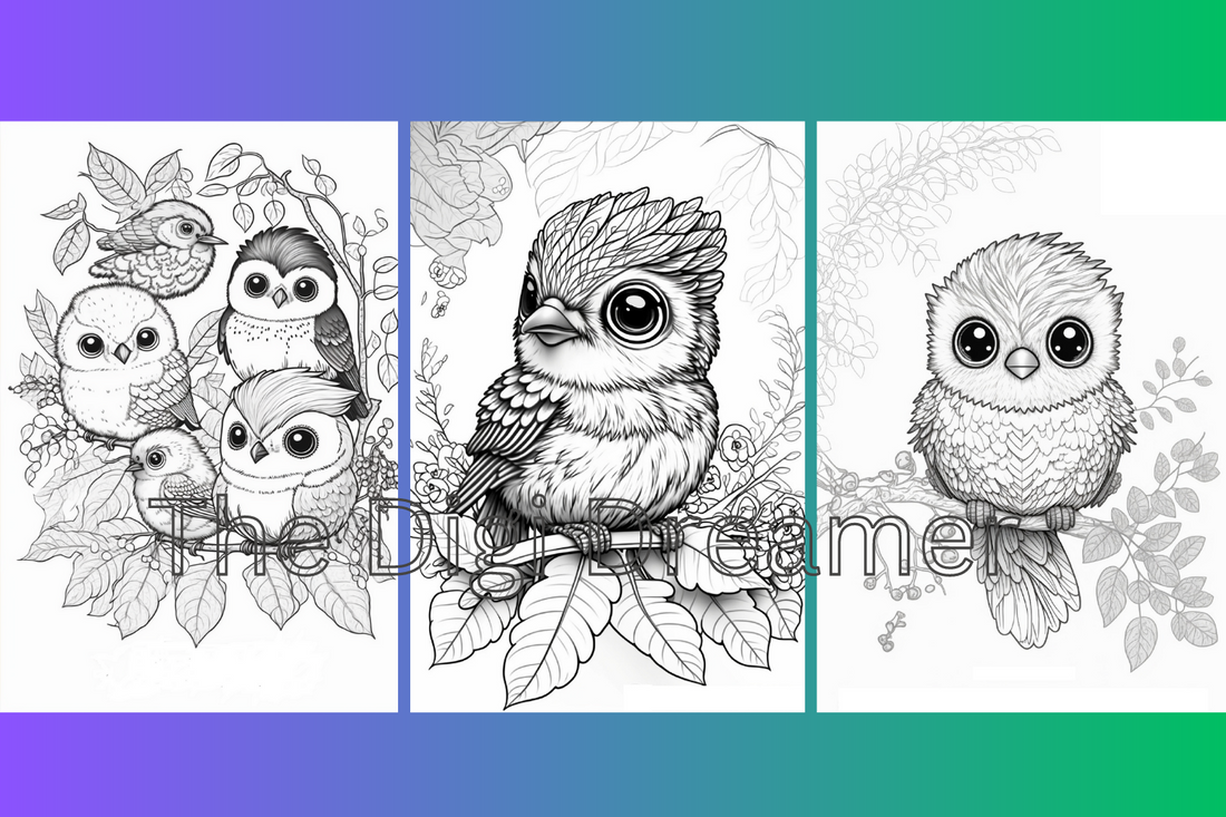 Adorable Cute Chirping Woodland Birds Grayscale Coloring Pages
